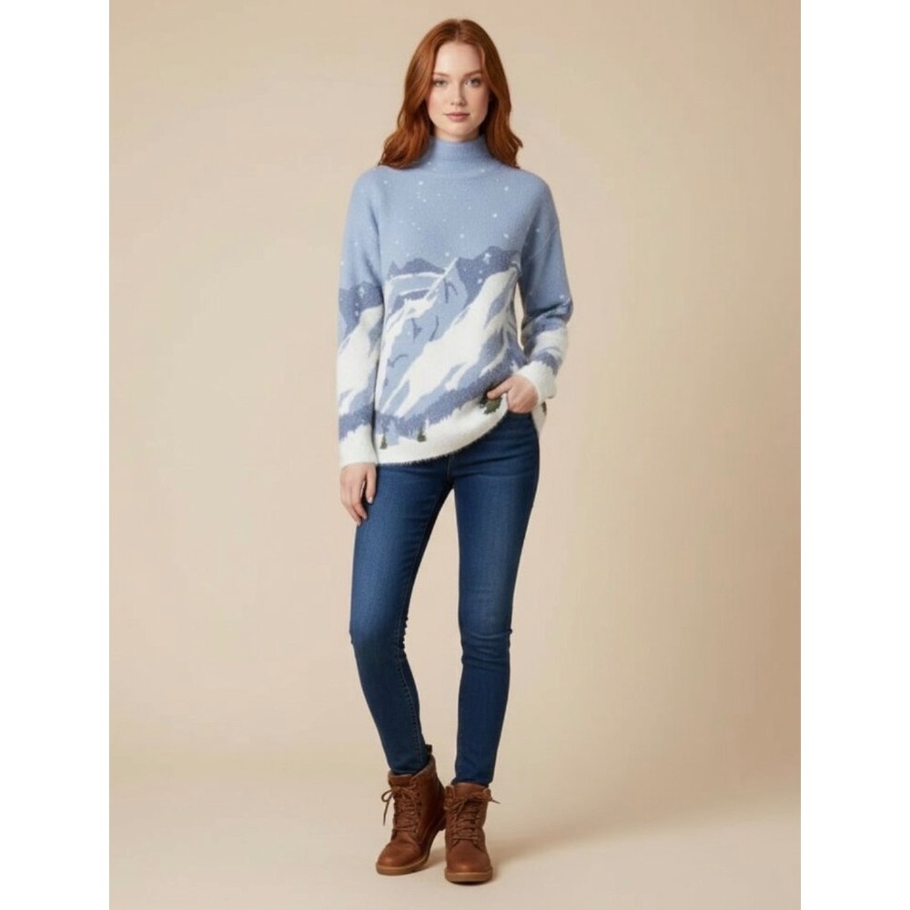 Tahari mountain mock neck fuzzy sweater